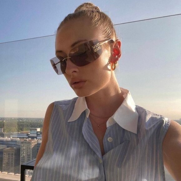 Miu Miu MU54YS 5AK30B Geometric Sunglasses - Gold/Light Grey main image 4